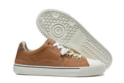 Brown Low-Top Lace-Up Sneakers with Contrast Toe Cap