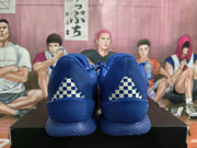 Blue Basketball Sneakers with Checkerboard Heel Detail