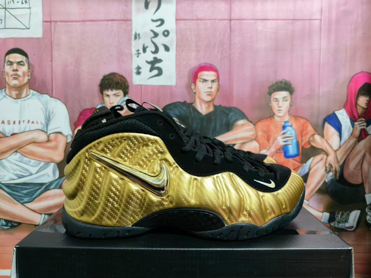 Nike Gold and Black Foamposite Basketball Sneakers