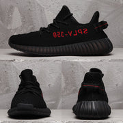 Yeezy 350 V2 Black Sneakers with Red Detail