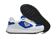 Prada White and Blue Low-Top Lace-Up Sneakers