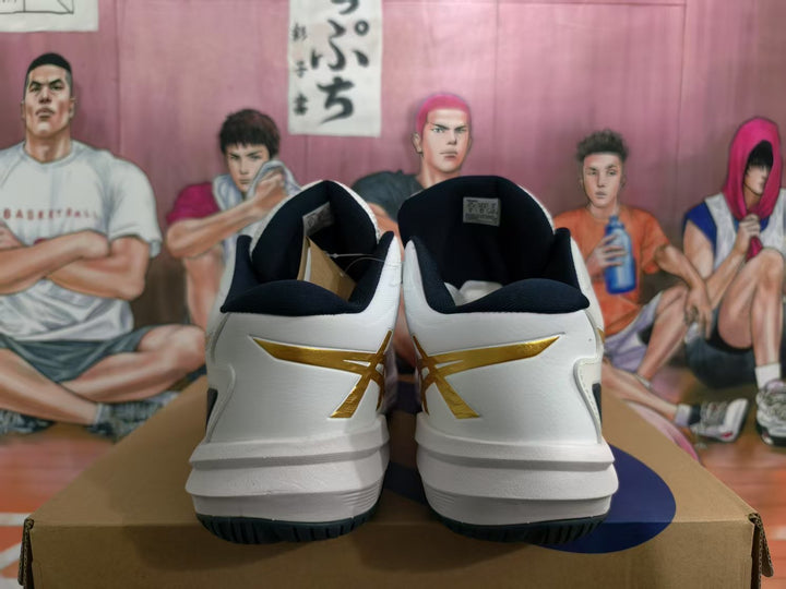 ASICS White and Gold Basketball Sneakers