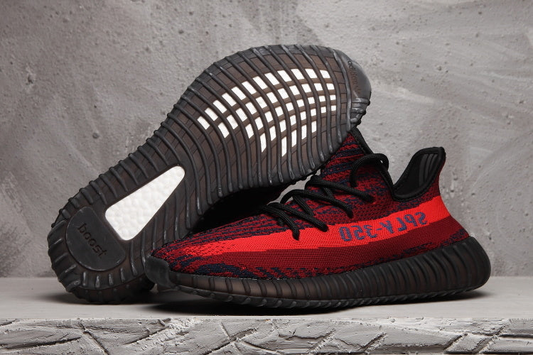 Yeezy 350 V2 Red Black Knit Sneakers