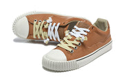 Brown Low-Top Lace-Up Sneakers with Contrast Toe Cap
