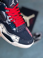 Jordan 4 Sashiko-Style Embroidered Sneakers Navy Red