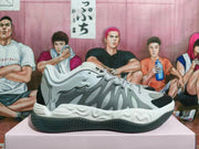 Gray and White Basketball Sneakers with Sculpted Details