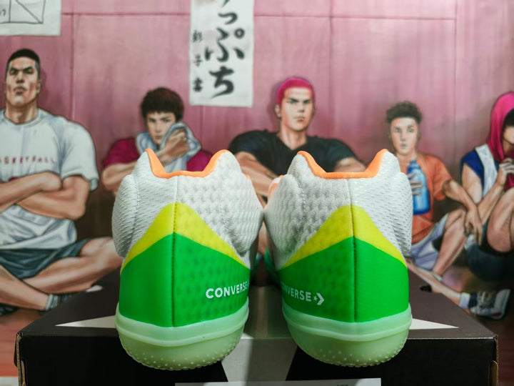 Converse Basketball Shoes in White, Green and Orange