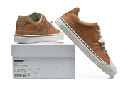Brown Low-Top Lace-Up Sneakers with Contrast Toe Cap