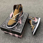 Jordan 1 Mid Paisley Sneakers Black Brown Pink