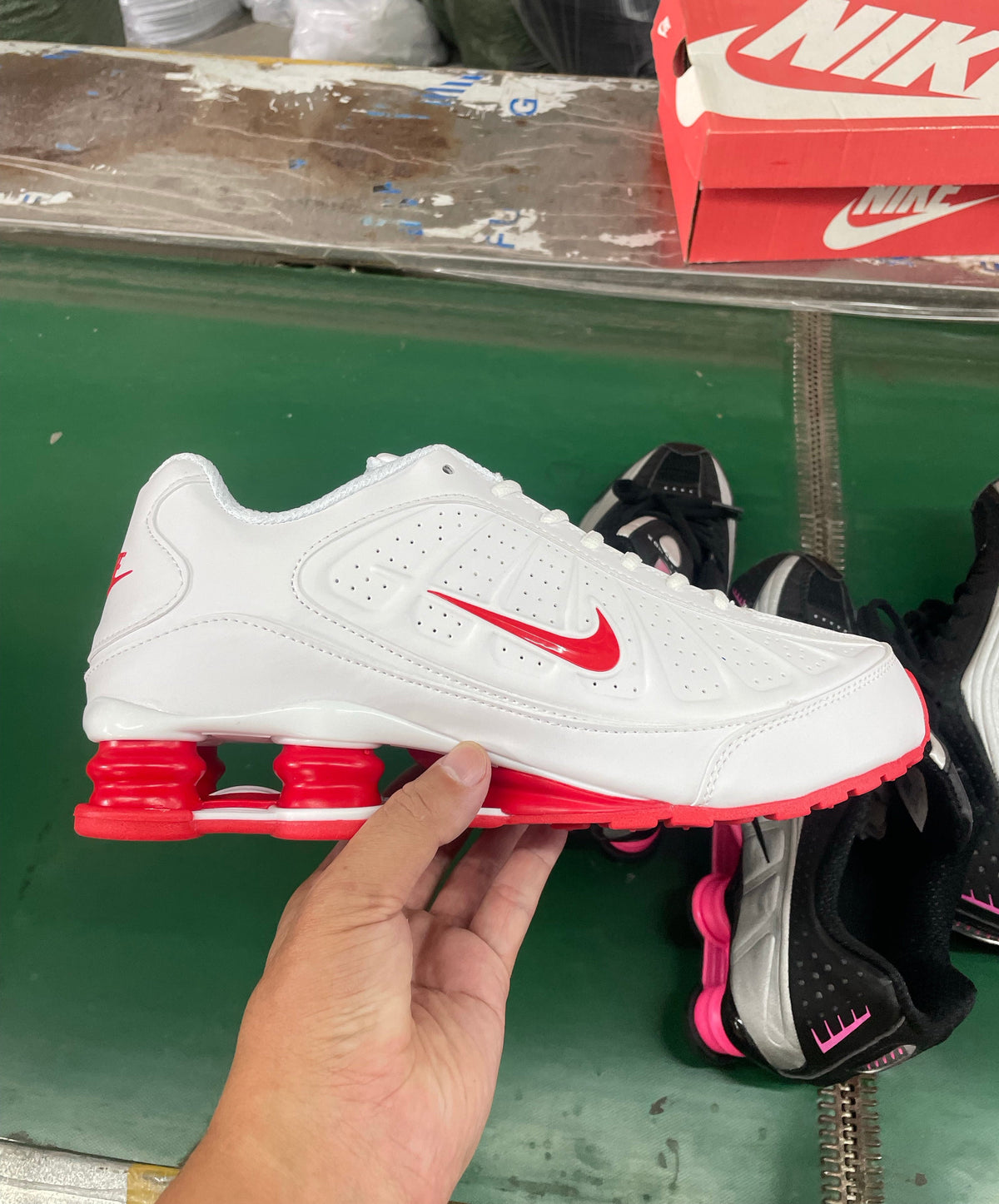 Nike Shox White and Red Sneakers