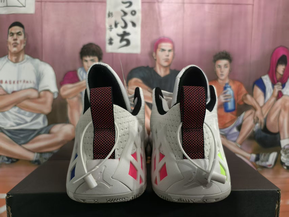 Jordan Mismatched Basketball Sneakers White Green and Pink