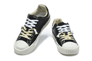 Black Low-Top Sneakers with Contrast Laces and White Sole