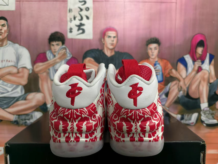 Red and White Floral Basketball Sneakers
