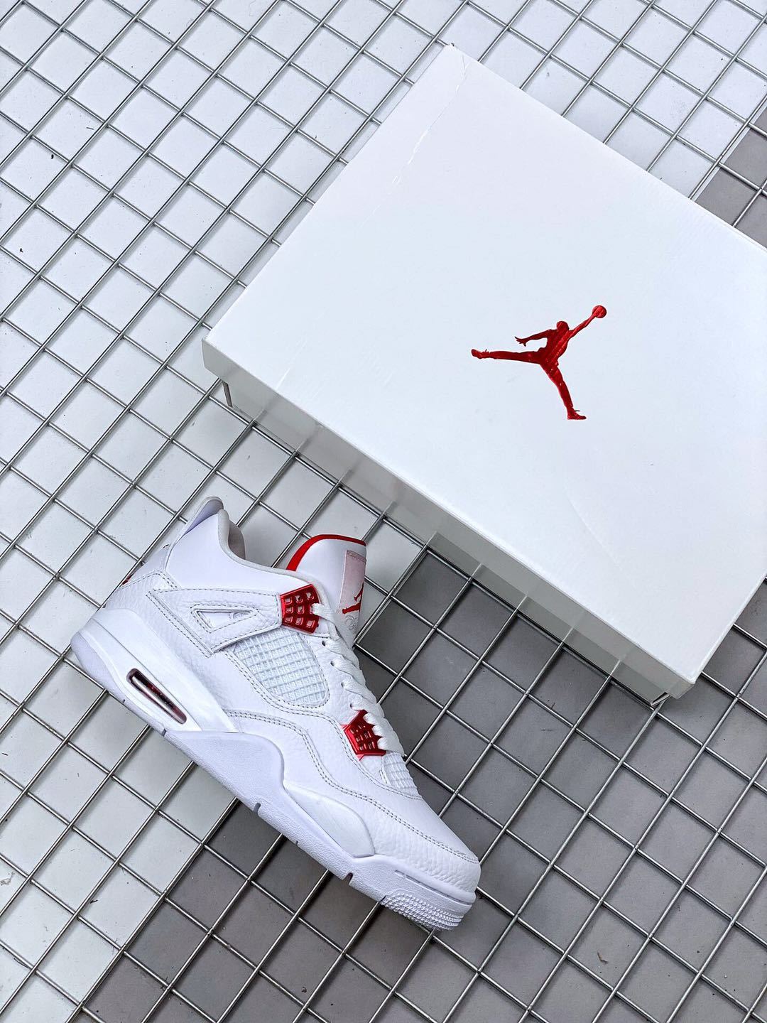 Air Jordan 4 Red Metallic White and Red Sneakers
