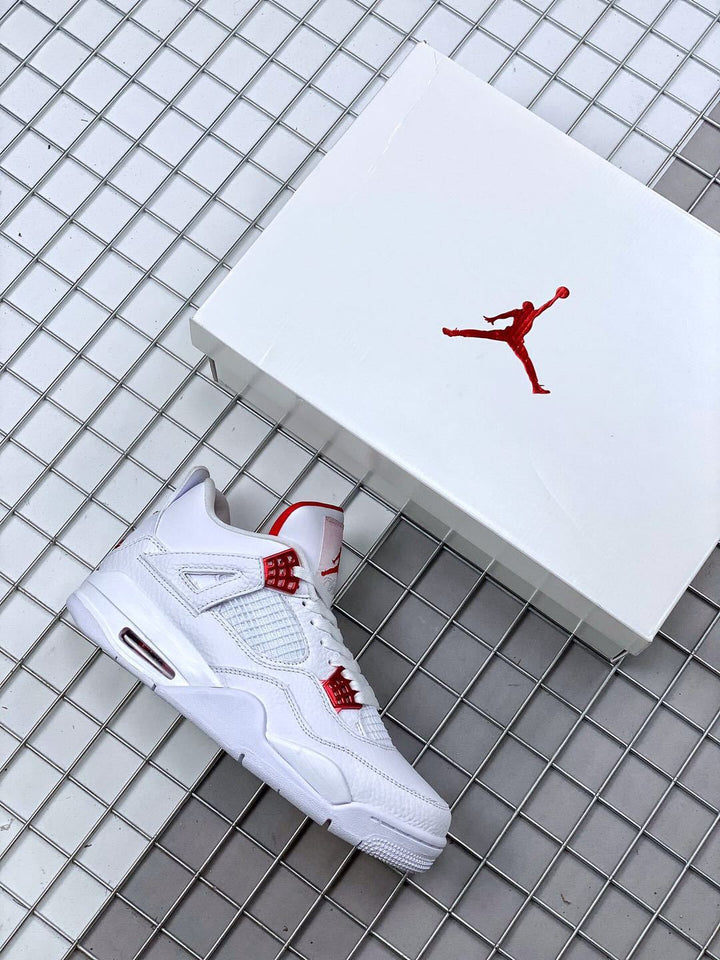 Air Jordan 4 Red Metallic White and Red Sneakers