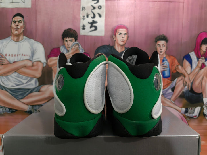 Jordan White and Green High-Top Basketball Sneakers