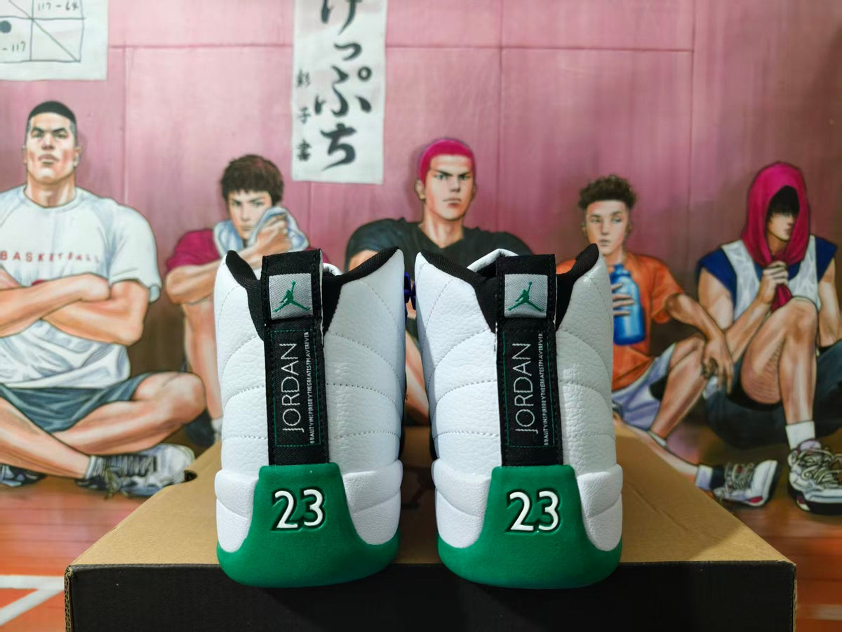 Jordan 12 Retro White Green High-Top Basketball Sneakers