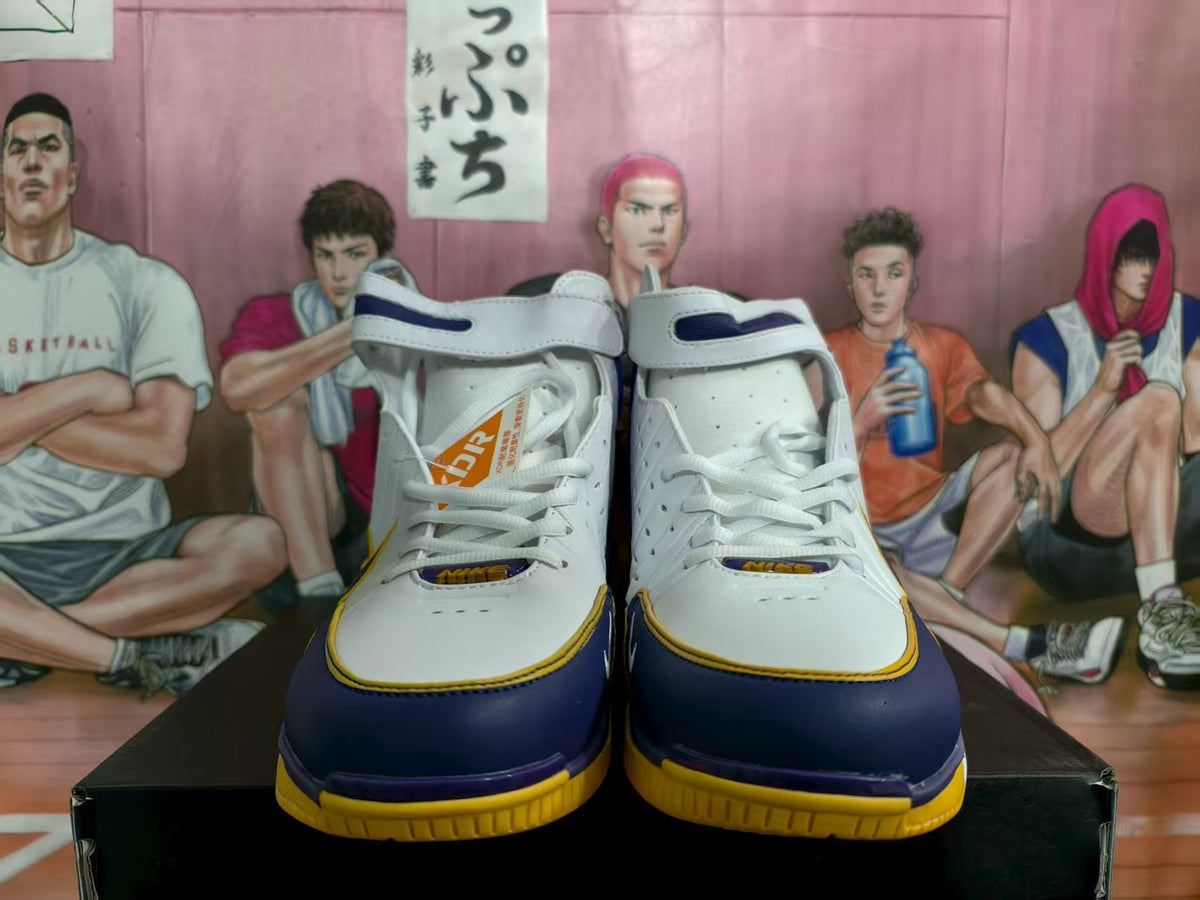 Nike White Purple Yellow High-Top Basketball Sneakers