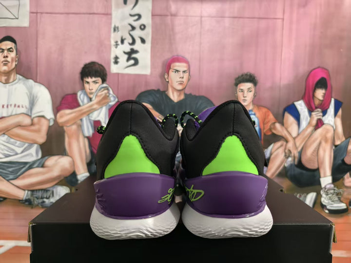 Black Purple Basketball Sneakers with Green Accents