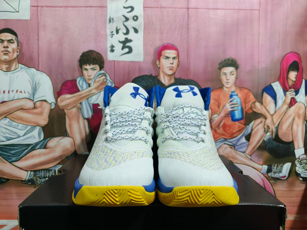 Under Armour White Blue Yellow Basketball Sneakers