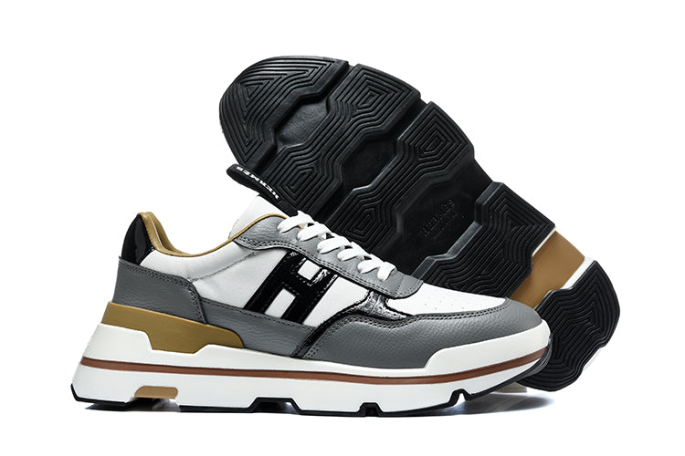 Hermès Gray and White Leather-Look Low-Top Sneakers