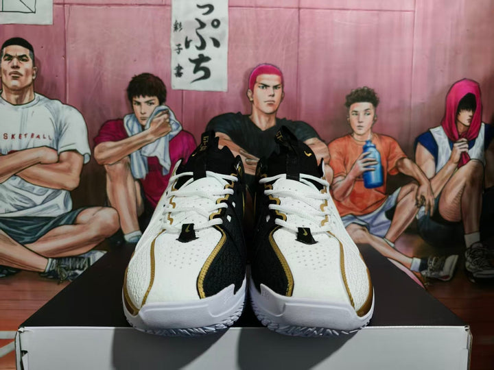 Nike White Black Gold Basketball Sneakers