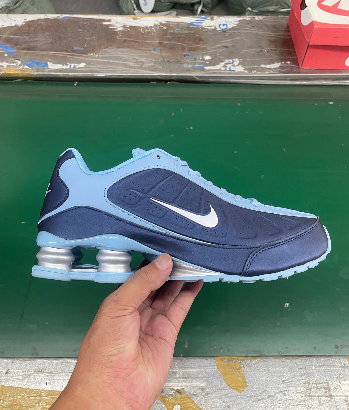 Nike Shox R4 Sneakers in Navy and Light Blue