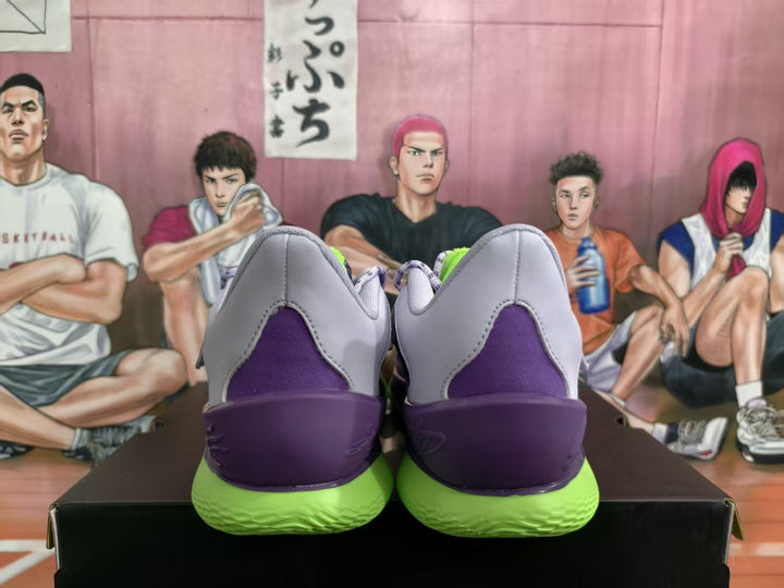 Purple Basketball Sneakers with Green Outsole