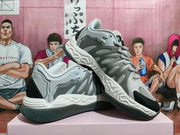 Gray and White Basketball Sneakers with Sculpted Details