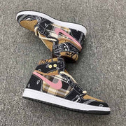 Jordan 1 Mid Paisley Sneakers Black Brown Pink