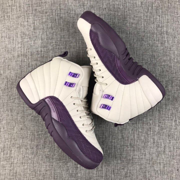 Jordan Air Jordan 12 Retro White and Deep Purple Sneakers