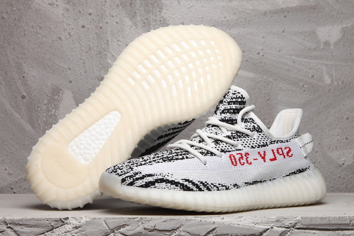 Yeezy 350 V2 Black White Pattern Sneakers