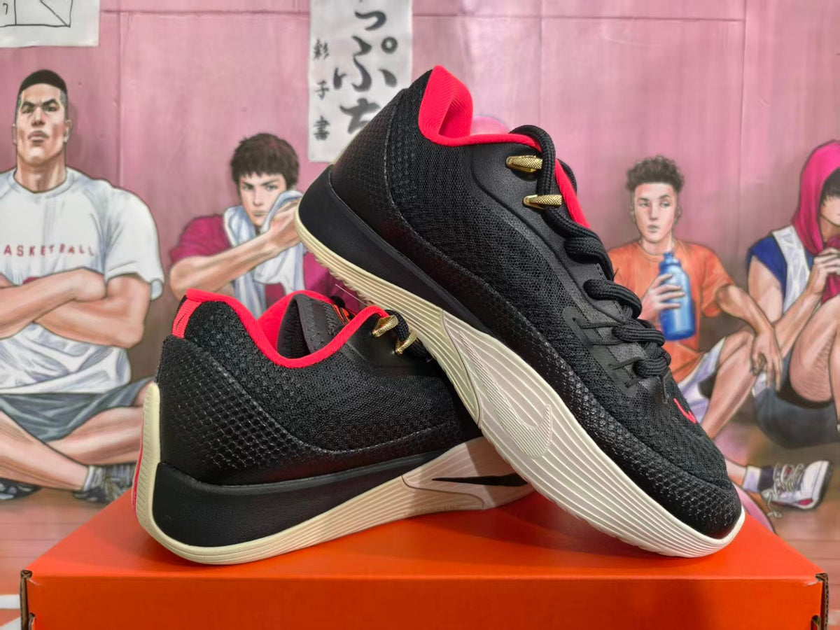 Nike Basketball Shoes, Black and Light Bone with Red Accents