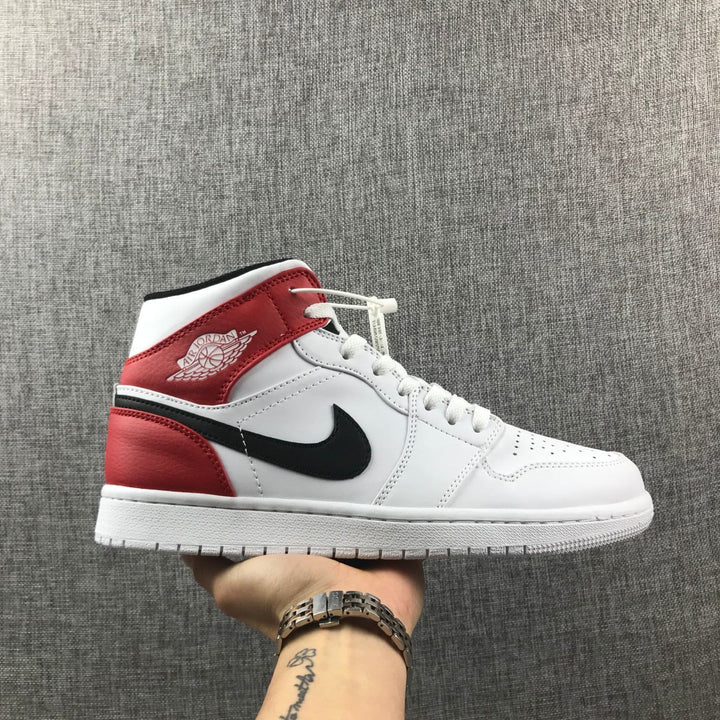 Jordan 1 Mid White Red Black Sneakers 554724-116