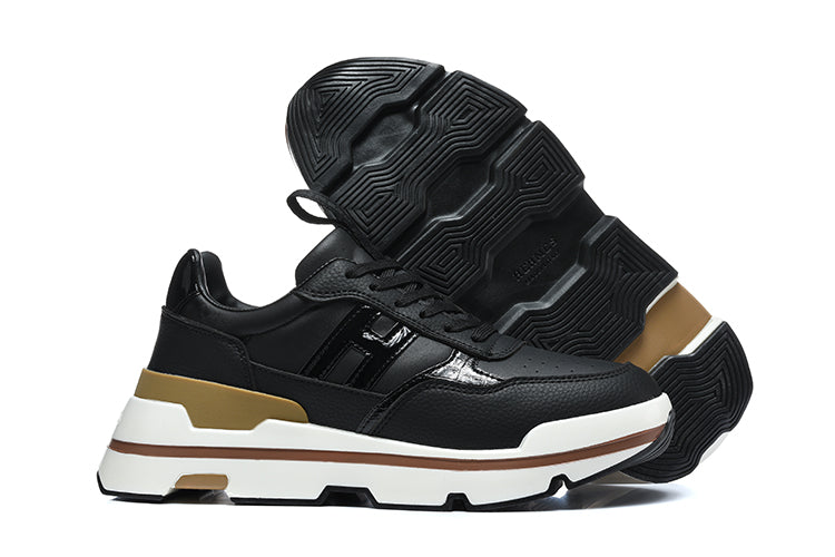 Hermès Black and White Leather-Style Lace-Up Sneakers