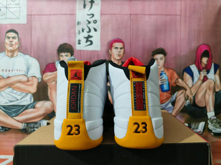 Jordan 12 Basketball Sneakers White Black Yellow