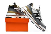 Hermès Gray and White Leather-Look Low-Top Sneakers