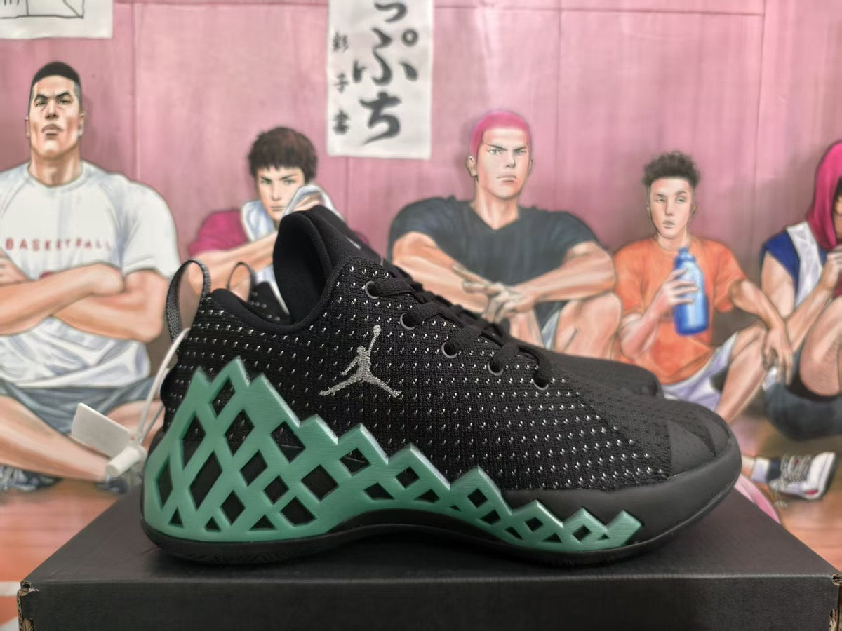 Jordan Black and Green Basketball Sneakers
