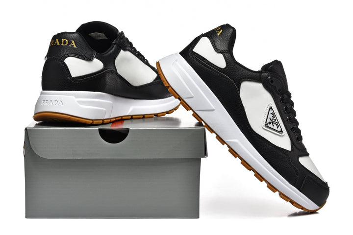 Prada Black and White Logo Low-Top Sneakers