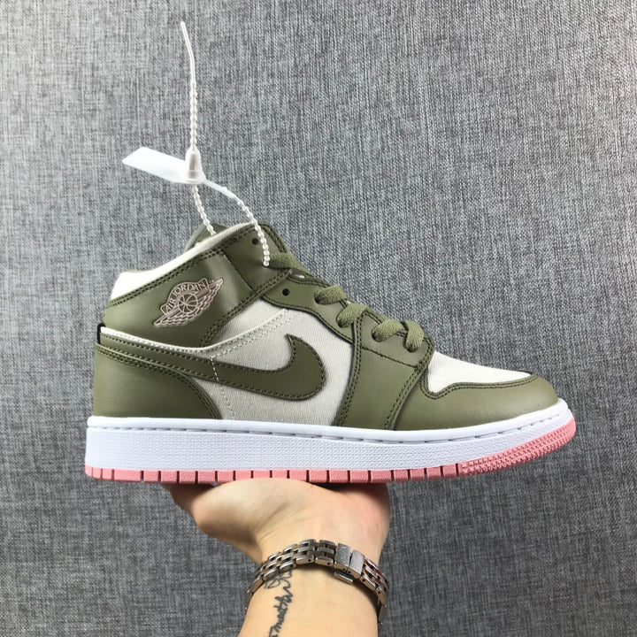 Jordan Air Jordan 1 Mid Olive White Pink Sneakers