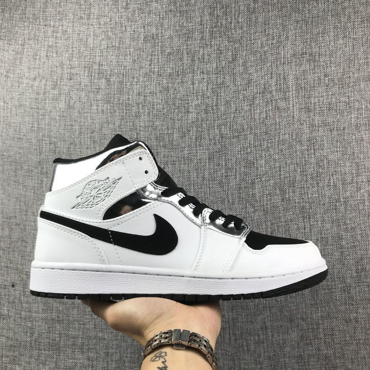 Jordan Air Jordan 1 Mid White Black Metallic Silver Sneakers