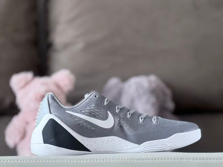 Nike Kobe 9 Low Basketball Shoes, Grey and White