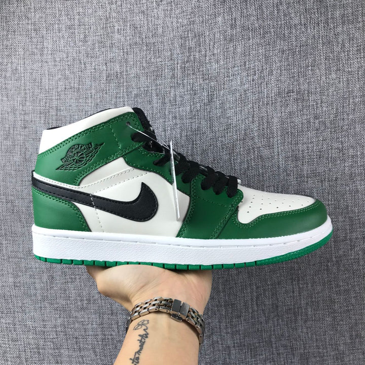 Jordan 1 Mid White Green Black Sneakers 852542-301
