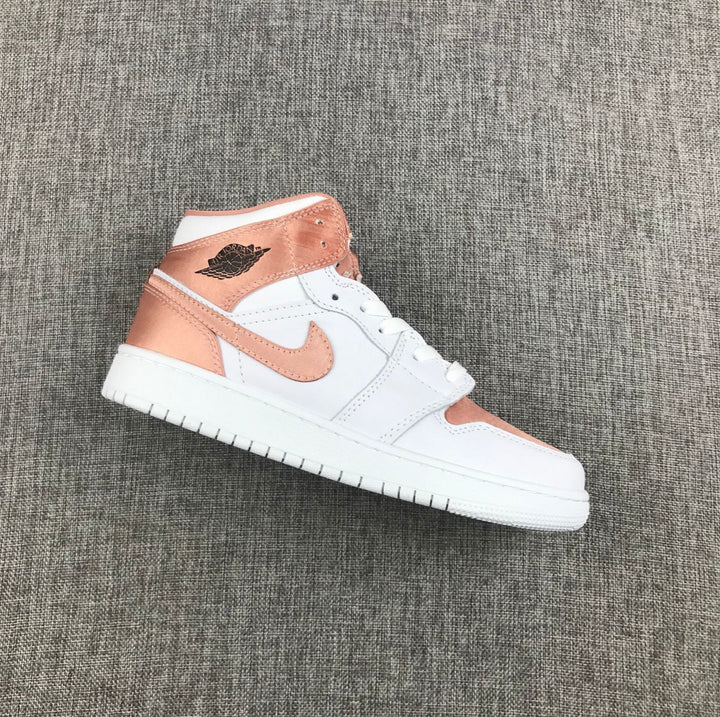 Air Jordan 1 Mid Rose Gold White Sneakers 555112-190
