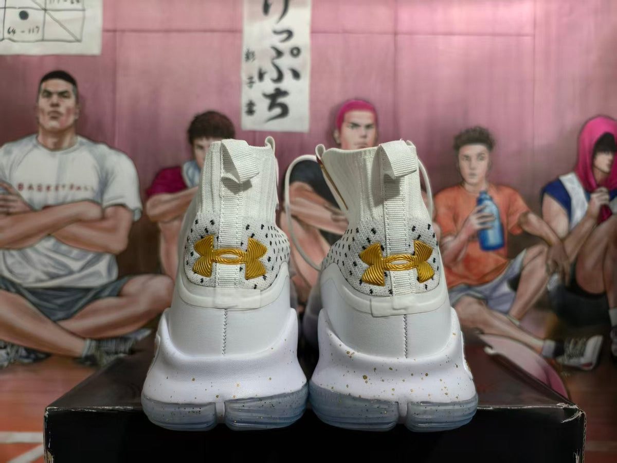 Under Armour Curry 10 White Gold Basketball Shoes