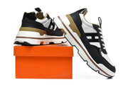 Hermès Black and White Low-Top Sneakers with Brown Trim