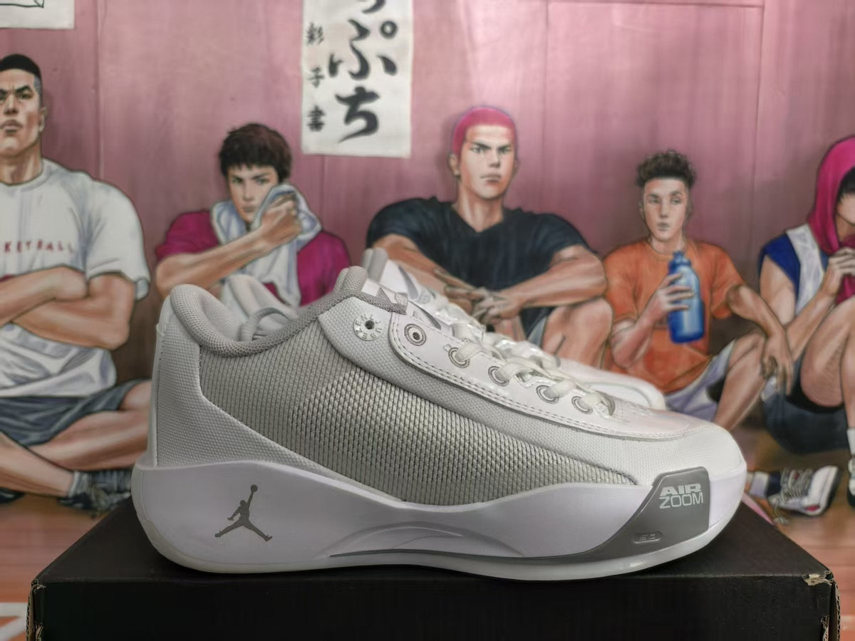 Jordan White Grey Air Zoom Basketball Sneakers