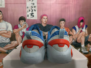 Blue Low-Top Sneakers with Red and Gray Details