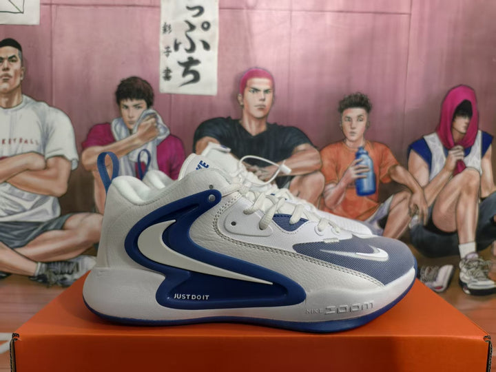 Nike White and Blue Basketball Sneakers
