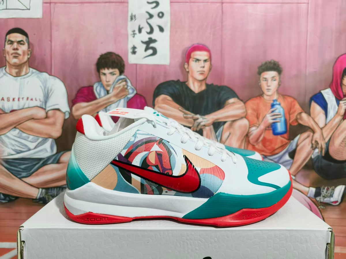 Nike Basketball Sneakers White Teal Red Horse-Year Design